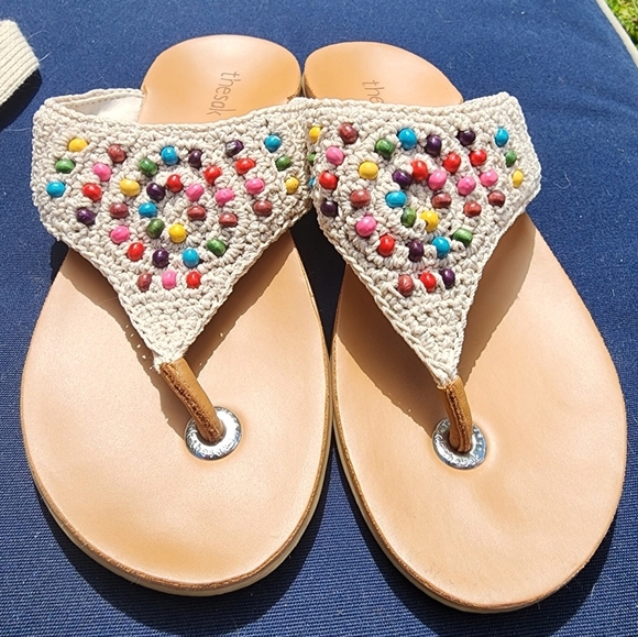 THE SAK Shana Rainbow Wood Beaded Hand Crochet Sandals & Bag Size 6 Boho Thong - Picture 4 of 16